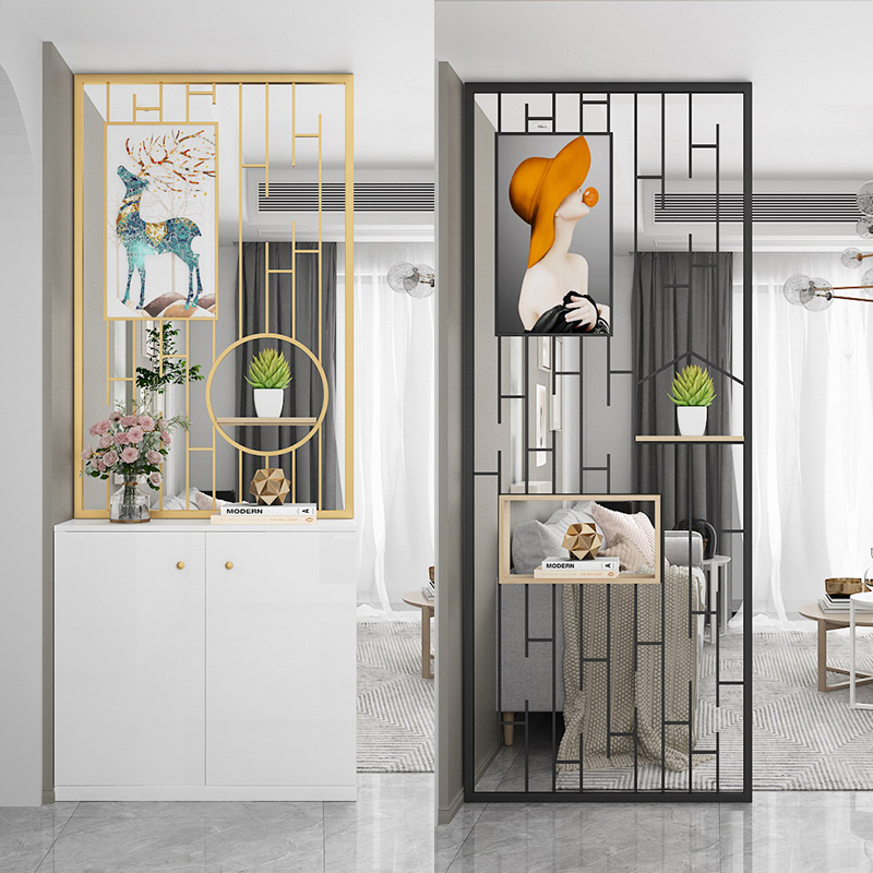 新中式屏風(fēng)不銹鋼隔斷輕奢金屬客廳現(xiàn)代簡約玄關(guān)餐廳裝飾定制