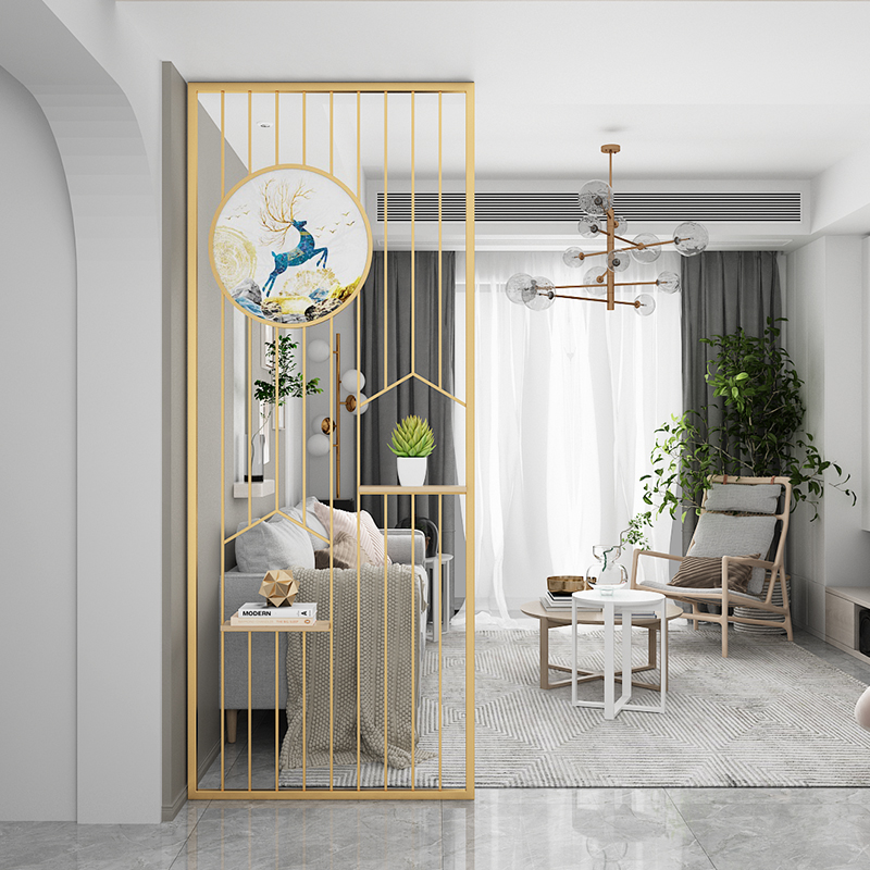 新中式屏風(fēng)不銹鋼隔斷輕奢金屬客廳現(xiàn)代簡約玄關(guān)餐廳裝飾定制